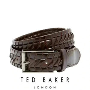 NWT Ted Baker London Chocolate Wicker Leather S/M Woven Leather Hip Belt